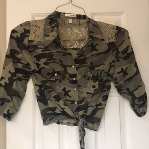 Camo Button Down Crop Top